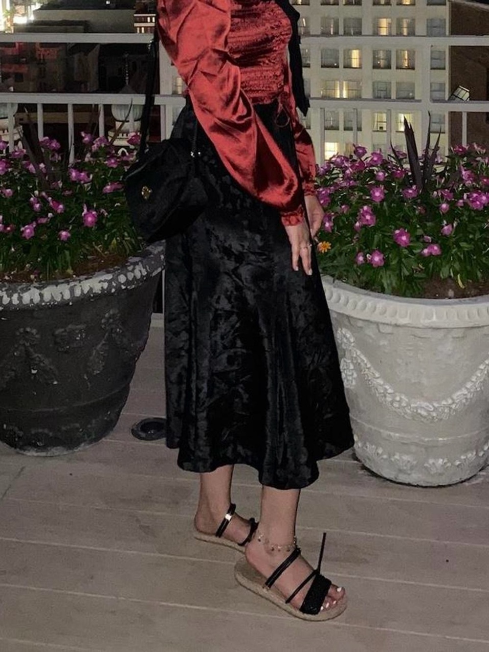 Women’s Black Satin Midi Skirt